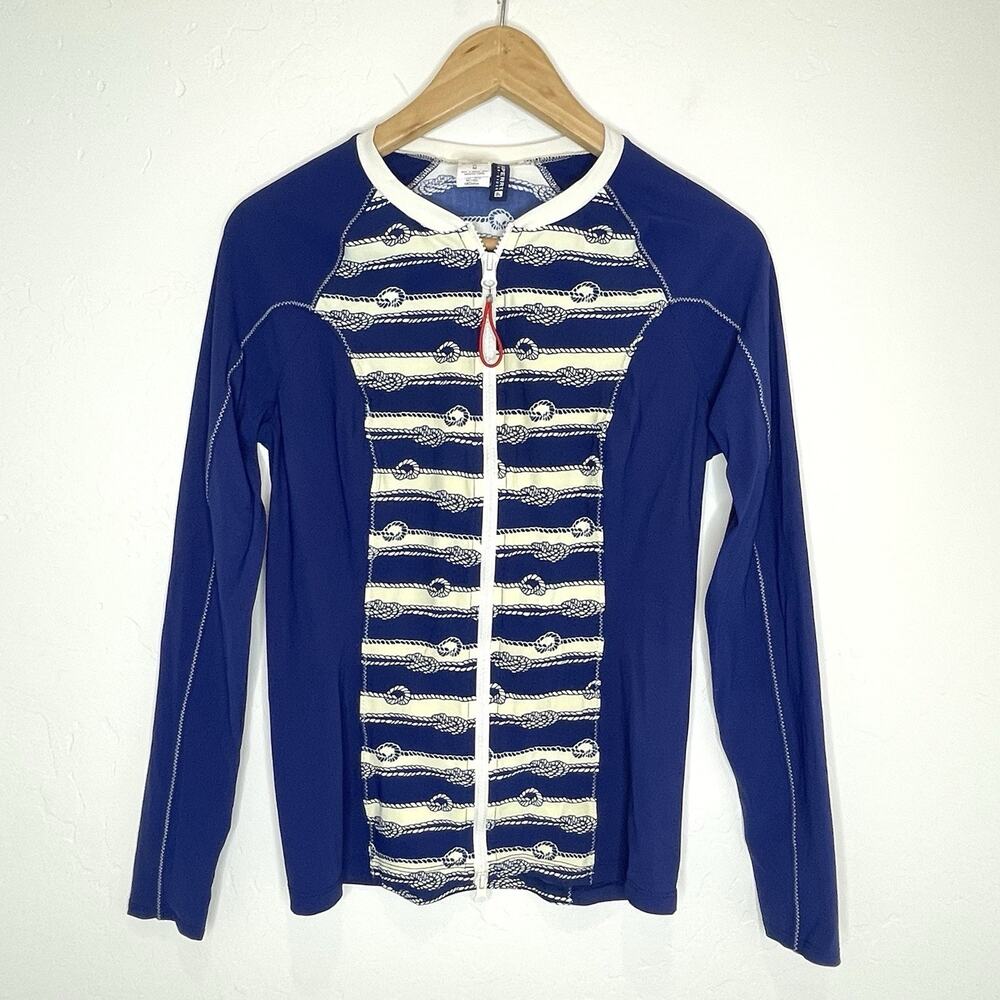 Sperry Full Zip Nautical Long Sleeve Rash Guard Swim Top Womens Medium Blue
